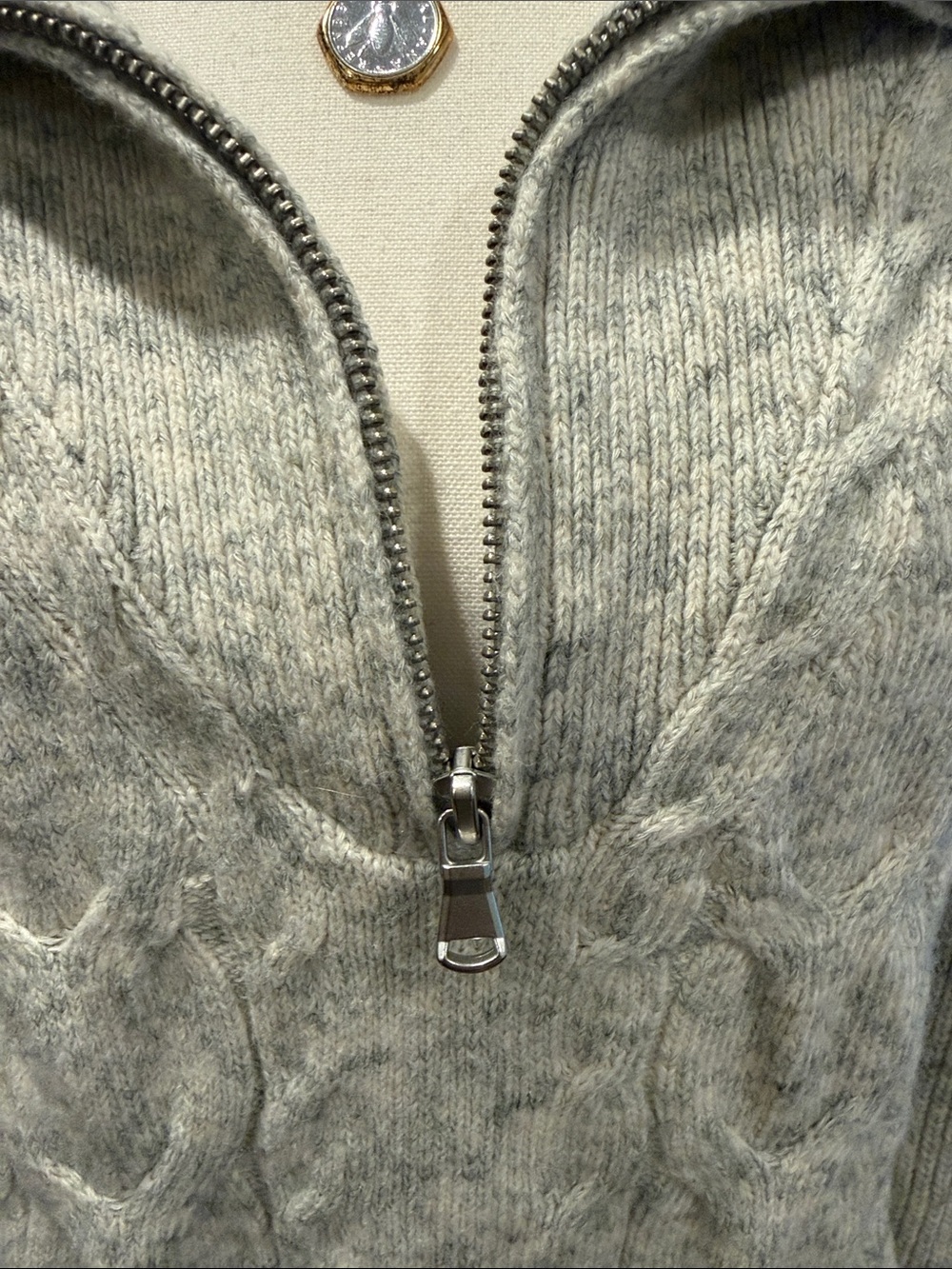 LOFT Light Gray Cable-Knit Half-Zip Sweater - Picture 2 of 7